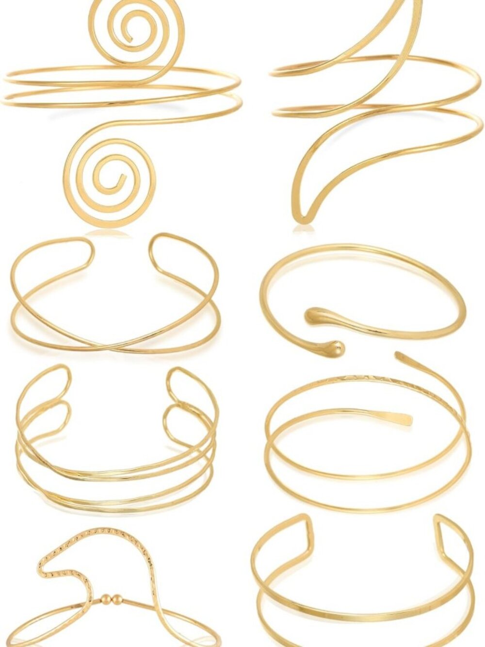 8PCS Adjustable Gold Silver Arm Cuff Bracelets Set - Minimalist Coil Bangles for